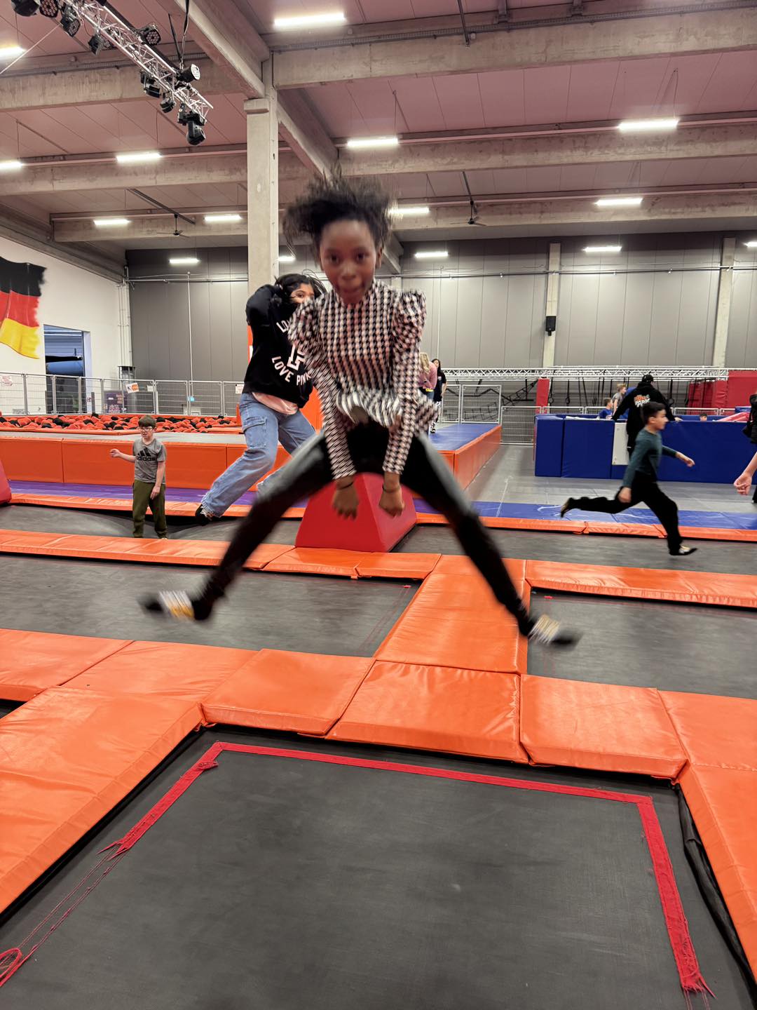 5th grade student jumping at Fun Park trampoline park.